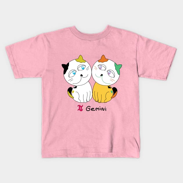 Gemini zodiac funny cat Kids T-Shirt by BonusSingh